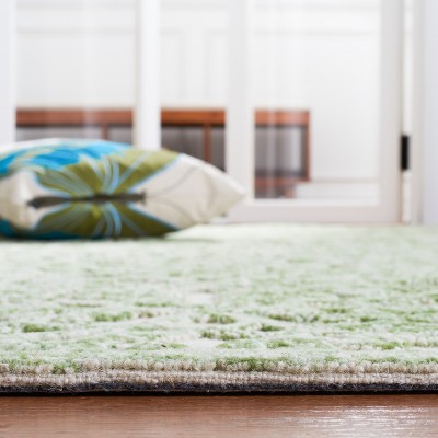 Ivory and Green Hand-Tufted Wool Square Area Rug, 6' x 6'