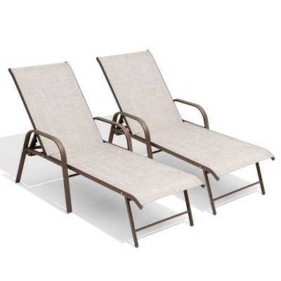 Crestlive Products Set of 2 Outdoor Lounger Aluminum Frame Chaise Lounge Chairs with Arms & 5 Adjustable Recline Positions