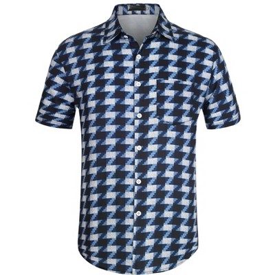 Lars Amadeus Men's Summer Button Irregular Printed Short Sleeves Shirt