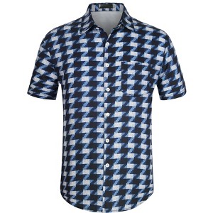 Lars Amadeus Men's Summer Button Irregular Printed Short Sleeves Shirt - 1 of 4