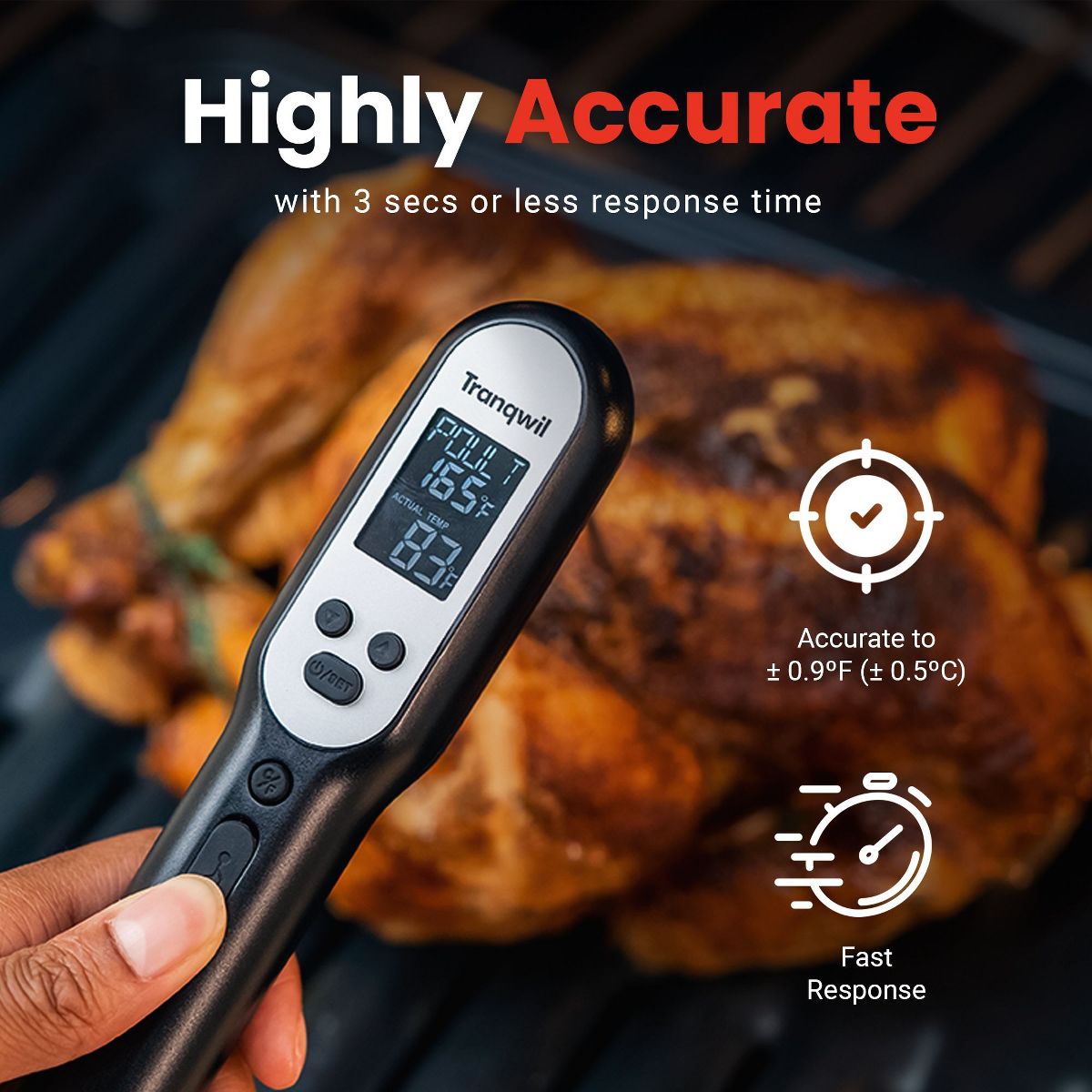 Tranqwil Meat Thermometer - Digital Waterproof with Backlight, Fast Calibration and Wireless Charging for Cooking, Kitchen and Grill