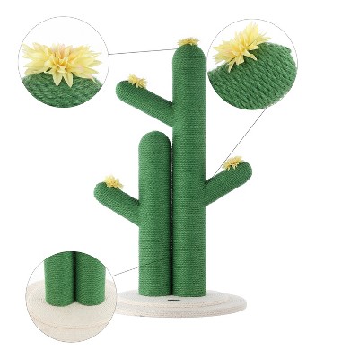 Socorro 34.25" Green Jute Double-Cactus Cat Scratching Post with Flower Toys