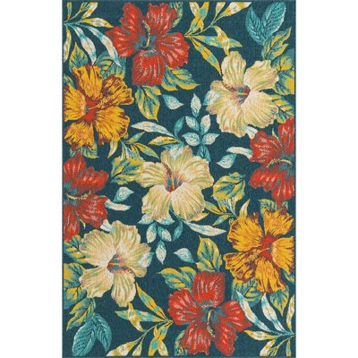 Colorful Floral Synthetic Outdoor Rectangular Area Rug
