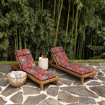 Luau Red Tropical Floral Bamboo Polyester Outdoor Chaise Cushion