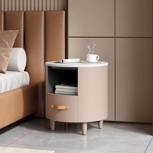 KWPZQEB Nightstand, Modern Bedside Table with Drawers & Open Storage Shelf, Round Sofa End Table for Bedroom, Living Room - 1 of 4