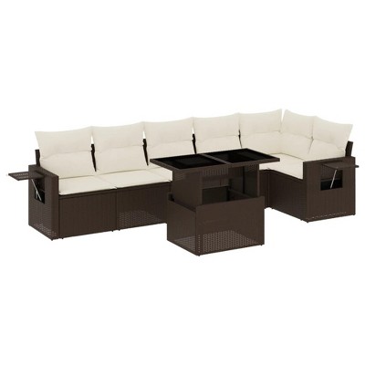 vidaXL 7 Piece Patio Sofa Set with Cushions - Brown and Cream