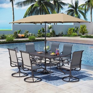 Captiva Designs 8pc Patio Dining Set with Rectangular steel table & Sling Swivel Chairs & Beige Umbrella - 1 of 4