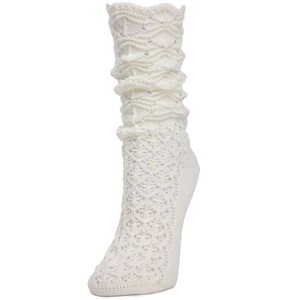Memoi Women's Waves Chunky Open Knit Crew Socks - 1 of 2