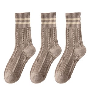 Anna-Kaci 3 Pairs Women's Cable Knit Crew Socks with Ribbed Cuffs and Soft Warm Cotton Blend - 1 of 4