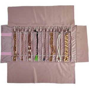 Portable Jewelry Roll Travel Bag, Untangled Necklace Storage with 16 Chain Holders, Black Display Organizer - 1 of 4