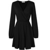 Womens Deep V Neck Mini Dress Long Sleeve Elastic Waist A Line Casual Wrap Midi Dress - 2 of 4
