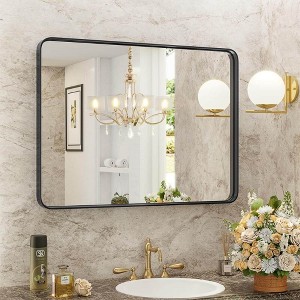 Black Vanity Bathroom Mirror, Metal Framed Rectangular Modern Mirrors,Use Tempered Glass,for Bathroom,Living Room(Contains Mirror Only) - 1 of 4