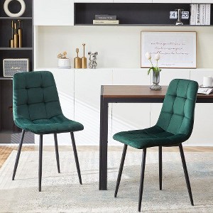 Kumasinova Set of 2 Velvet Upholstered Dining Chairs, Armless Ergonomic Kitchen Chairs with Clean Lines, Mid Century Modern Dining Room Chairs - 1 of 4