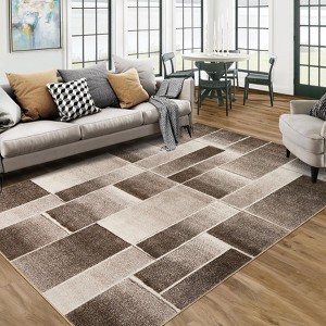 Washable Machine  Rugs Modern Geometric Patchwork Area Rug for Living Room Indoor Rugs for Bedroom, Throw Carpet for Dining Room Office Black - 1 of 4