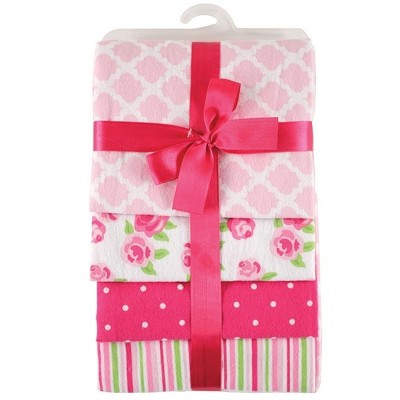 Hudson Baby Infant Girl Cotton Flannel Receiving Blankets, Pink Rose, One Size