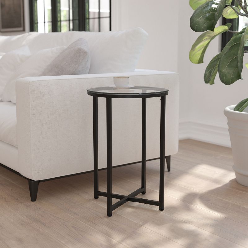 Flash Furniture Greenwich Collection End Table - Modern Clear Glass Accent Table with Crisscross Matte Black Frame, 3 of 12