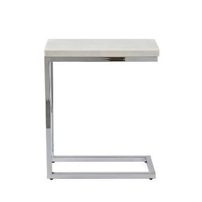 Echo Chairside Table White - Steve Silver Co.: Contemporary Metal Frame, Marble Top, Fixed Shelf, Feet Levelers