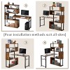 Office Desk L-Shaped Corner Table Rotating Computer Table with Bookshelf and Lockable Casters, Four Installation Methods, Black/Brown-ModernLuxe - 3 of 4