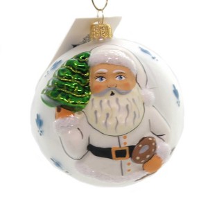 Vaillancourt Folk Art 3.25 In Jingle Ball With Swag Santa Hand Painted Poland Tree Ornaments - 1 of 3