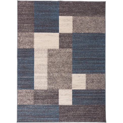 World Rug Gallery Modern Boxes Design Non-slip (non-skid) Blue 5'3