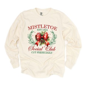 Simply Sage Market Women's Coquette Mistletoe Social Club Long Sleeve Garment Dyed Tee - 1 of 4