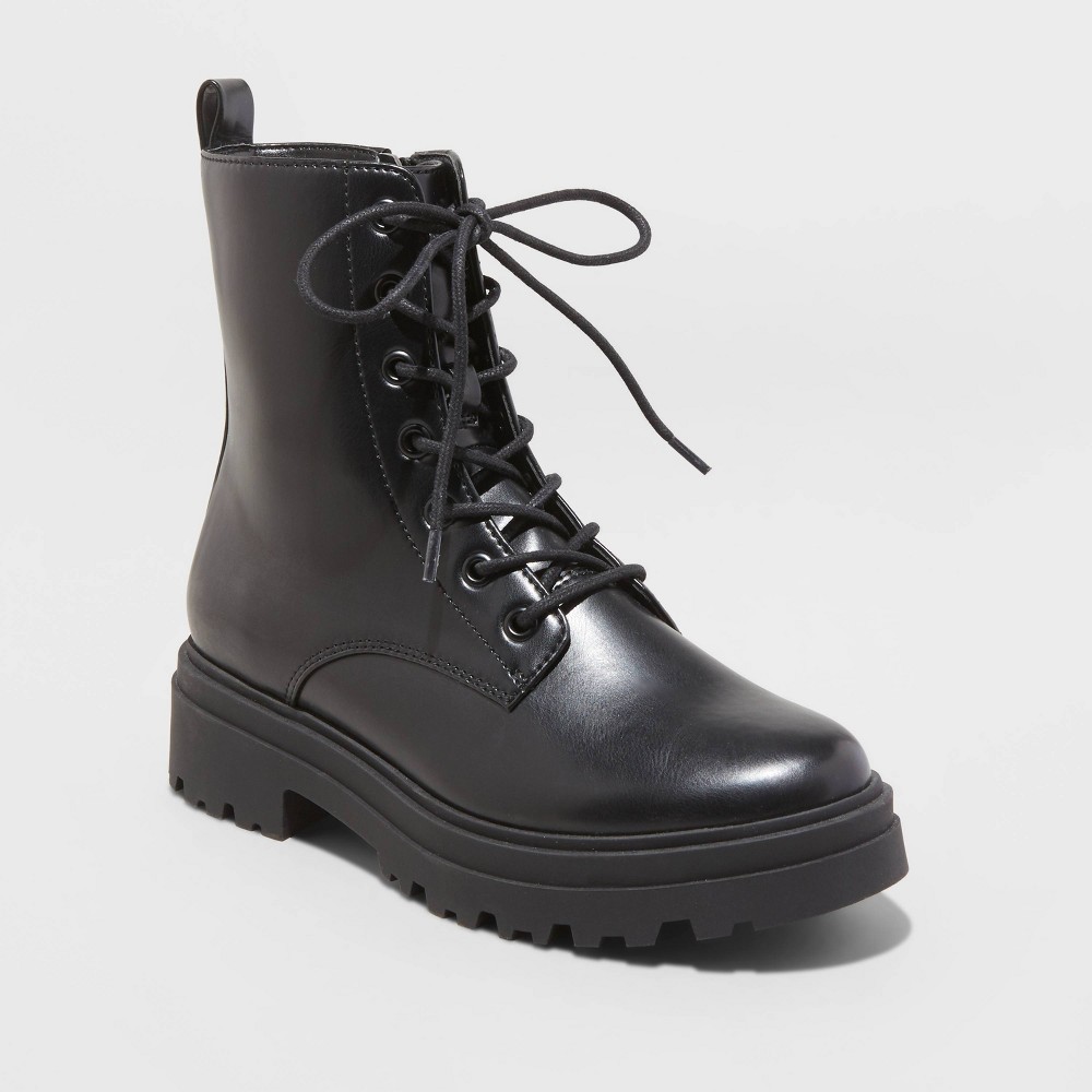 Size 11 Women's Bridget Combat Boots - A New Day Black 