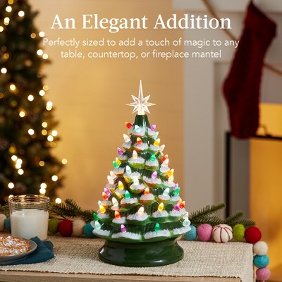 15in Frosted Ceramic Christmas Tree with Multicolor Lights