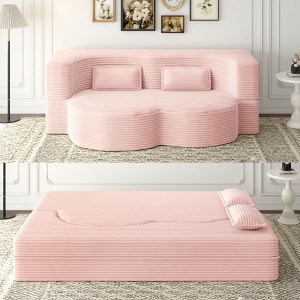 PAGED Modern Floor Sofa with 2 Pillows, Foam-Filled Sleeper Sofa Bed with Teddy Fabric for Living Room, Apartment, No Assembly Required - 1 of 4