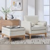 APRILSOUL Ivory Boucle Upholstered Wood Base Square Accent Arm Chair with Ottoman Natural Wood Legs with Reversible Lid - 3 of 4