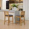 Set of 2 Rattan Back Bar Stools, 28" Seat Height with Gray Linen Cushion and Solid Wood Frame, Rustic Bar Chairs for Kitchen or Bar Area - Panipeachy - 2 of 4