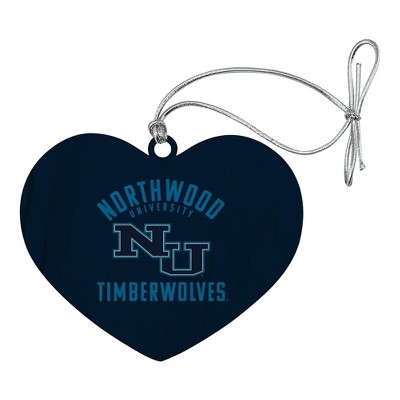 Northwood University Timberwolves Logo Heart Love Wood Christmas Tree Holiday Ornament