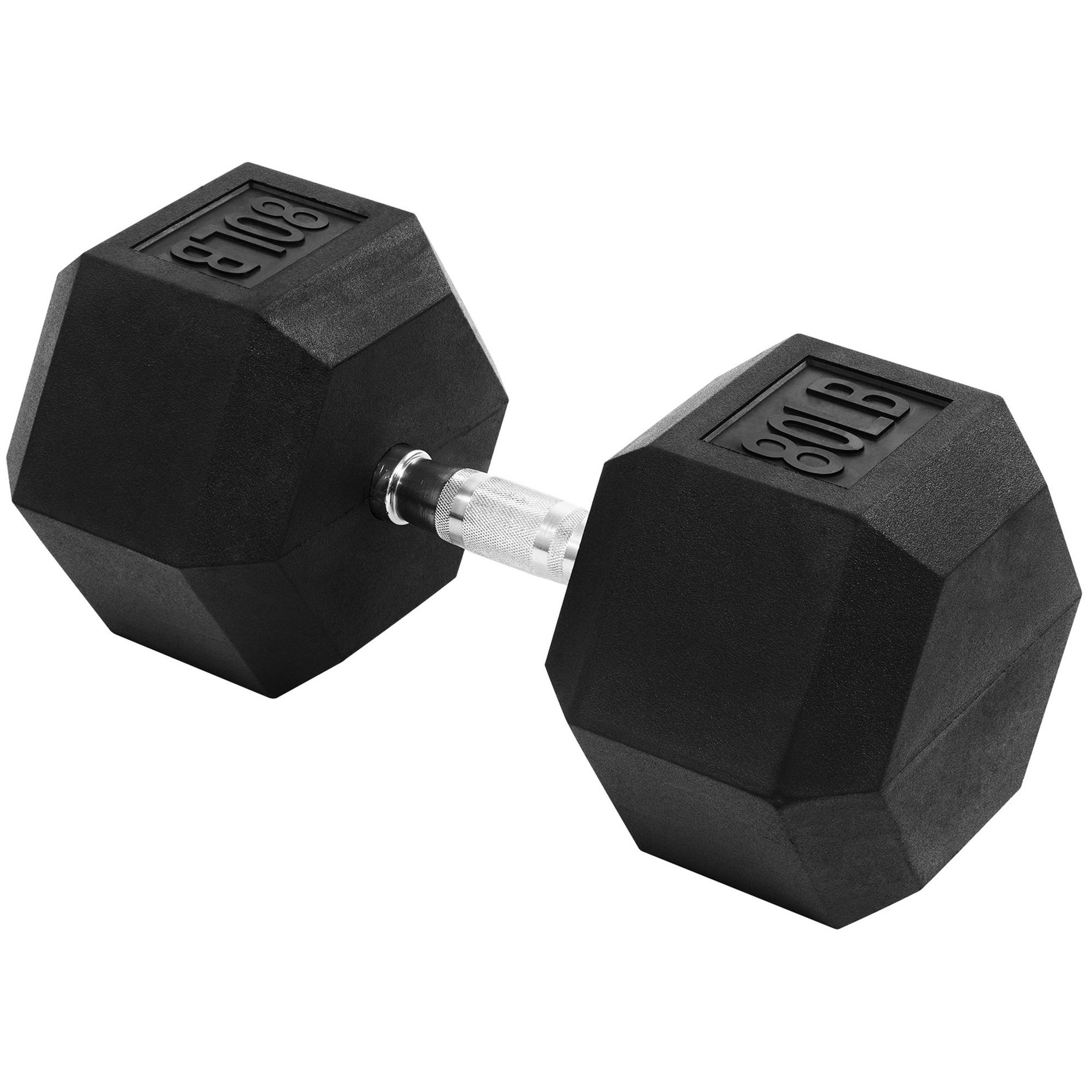Signature Fitness Hex Single Dumbbell Non-Slip Free Weights Full Body Strength Training Home Gym Workout Equipment Set, 80 Pound, Black