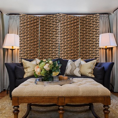 6ft Black and Brown Hand-Woven Rattan Room Divider with 4 Panels