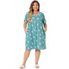 Agnes Orinda Women's Plus Size Comfort Pattern V Neck Short Sleeve Nightgowns - 3 of 4