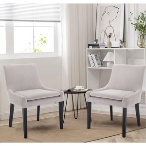 Set of 2 Modern Corduroy Upholstered Accent Dining Chairs with Mid Back and Wood Legs, Side Chairs for Living Room or Dining Room - Beige - 1 of 4
