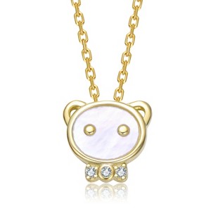 Guili 14K Gold Plated with Mother-of-Pearl & Clear Cubic Zirconia Bear Design Pendant Necklace For Kids - 1 of 2
