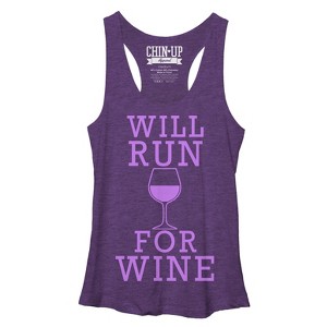 Women's CHIN UP Will Run For Wine Racerback Tank Top - 1 of 3