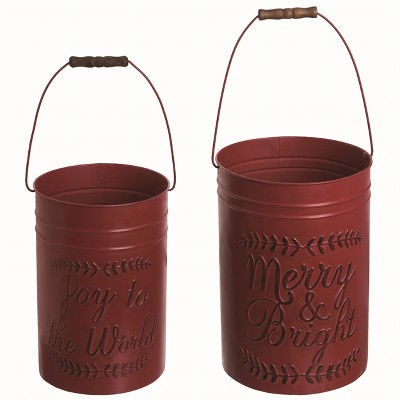 Transpac Metal Red Christmas Deep Rustic Buckets Set of 2