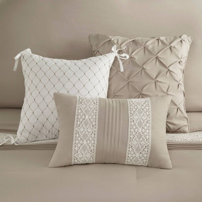 Taupe King 7-Piece Microfiber Comforter Set with Decorative Crochet