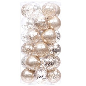 Aoibox 30 Pack 60mm Shatterproof Clear Plastic Christmas Tree Ornaments Set Hanging Transparent Baubles Champagne Holiday Decor - 1 of 4