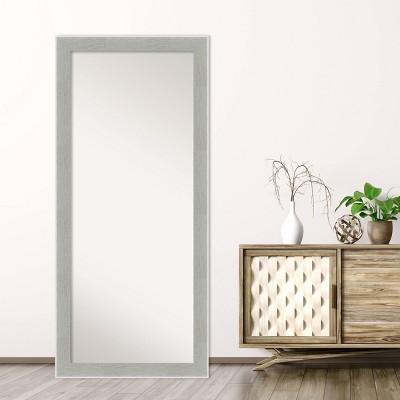 Elegant Full-Length Linen Grey Wood Mirror with Silver Accents