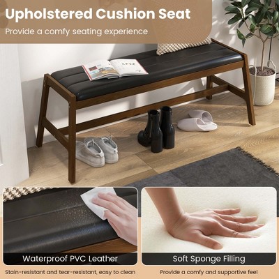 Walnut and Black 50" Solid Wood Dining Bench Set with Faux Leather Upholstery