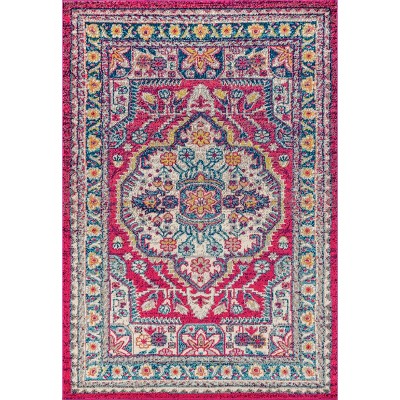 Boho Vintage Blue Medallion 4' x 6' Easy-Care Synthetic Area Rug