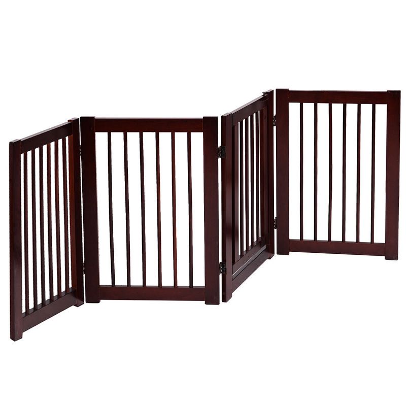 Costway 30'' Configurable Folding Free Standing 4 Panel Wood Pet Dog Safety Fence w/ Gate, 1 of 8