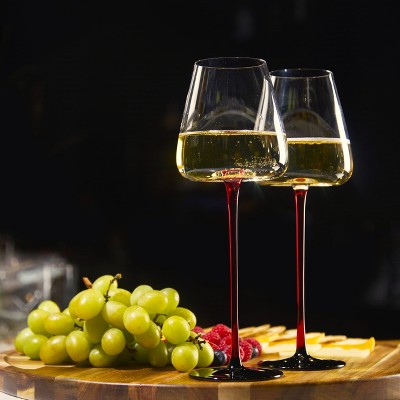 Elegant Red Stem Lead-Free Crystal Wine Glasses Set of 4