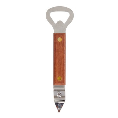 Twine Country Home Wood Handled Church Key Bottle Opener - Manual Handheld Beer Bottle Opener, Can Punch Opener - Bar Tools, Silver
