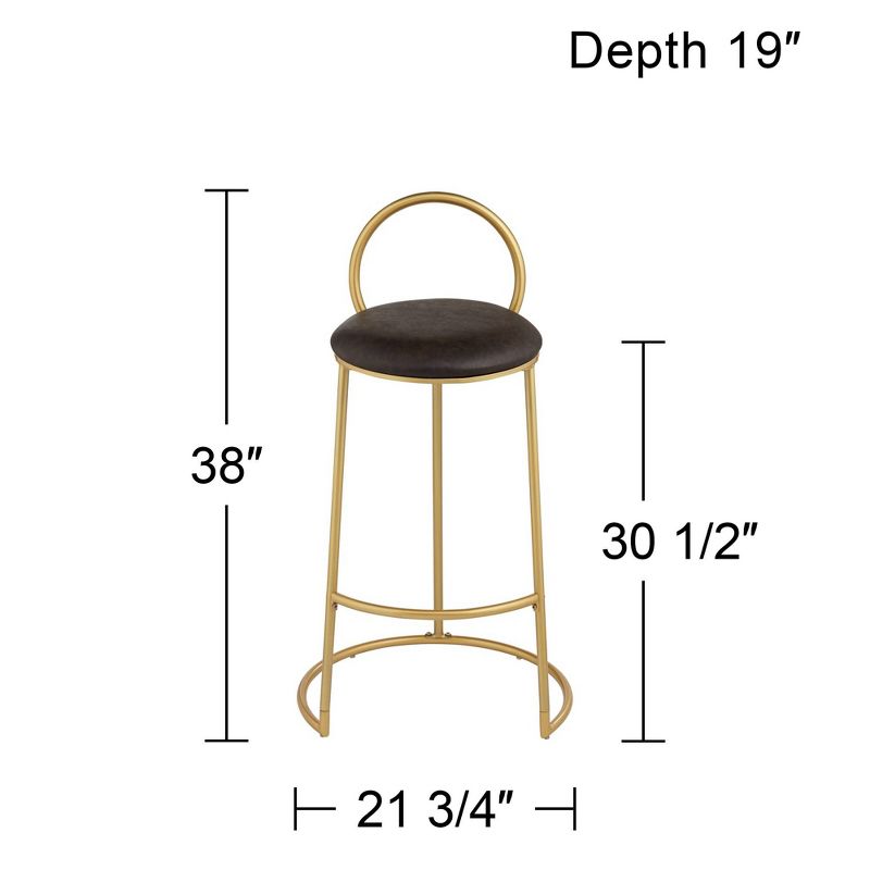 55 Downing Street Claire Gold Metal Bar Stool 30 1/2" High Modern Brown Faux Leather Cushion with Low Backrest Footrest for Kitchen Counter Height, 4 of 10