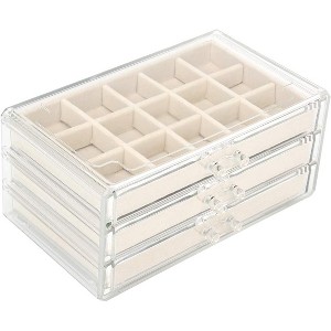 3-Drawer Acrylic Jewelry Organizer with Adjustable Velvet Trays, Clear Cosmetic & Jewelry Storage Box - 1 of 4