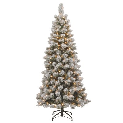 National Tree Company 7.5ft Snowy Bristle Pine Slim Pine Tree with Clear Lights