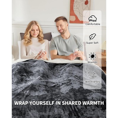 Washable Electric Heated Throw, Double-Side Velvet Soft Fast Heating Blanket, Heat Levels & Auto Off, Over-Heat Protection
